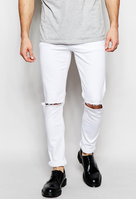 quần jeans nam trắng - ASOS Skinny Jeans In White With Knee Rips - elleman