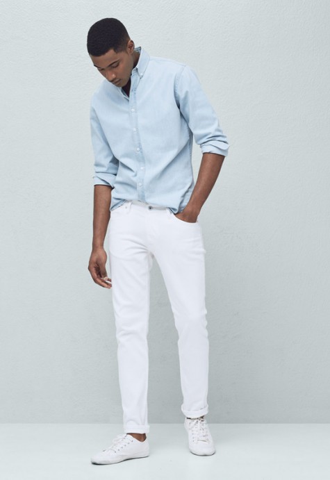 quần jeans nam trắng - Mango Slim-fit white Jan jeans - elleman