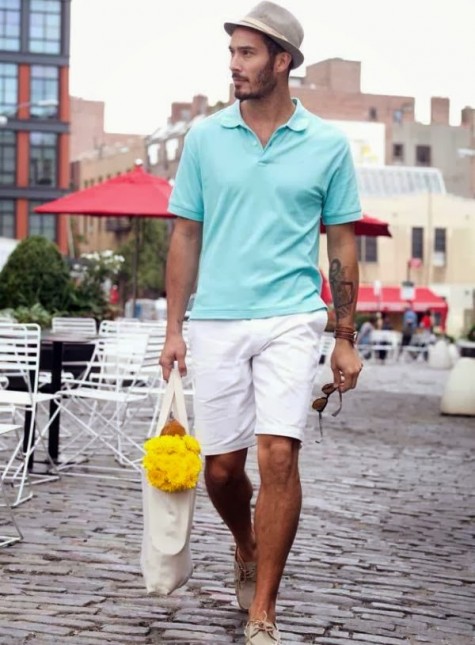 phối đồ nam cá tính áo thun polo với quần shorts