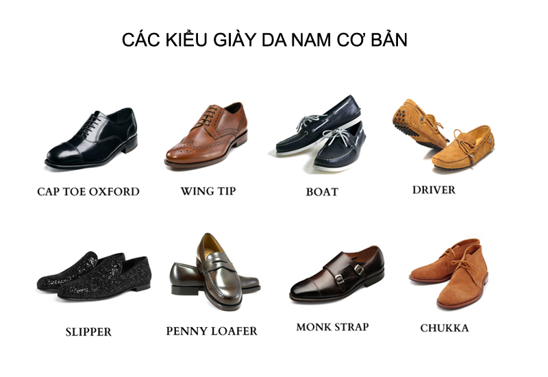8 kiểu giày da cơ bản của nam giới.
