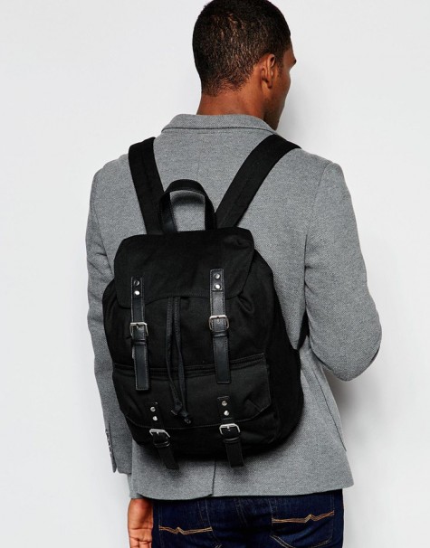 phụ kiện nam Xuân Hè 2016 - ASOS SMART CANVAS BACKPACK IN BLACK - elleman