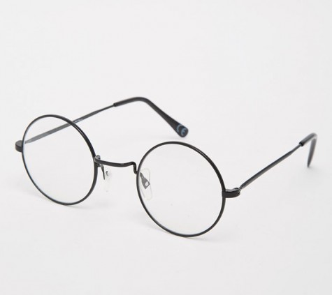 phụ kiện nam Xuân Hè 2016 - Jeepers Peepers Round Clear Lens Glasses In Black Metal - elleman