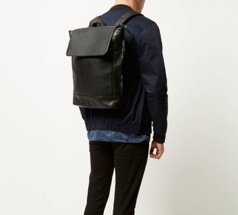 phụ kiện nam Xuân Hè 2016 - RIVER ISLAND BLACK MINIMAL BACKPACK - elleman