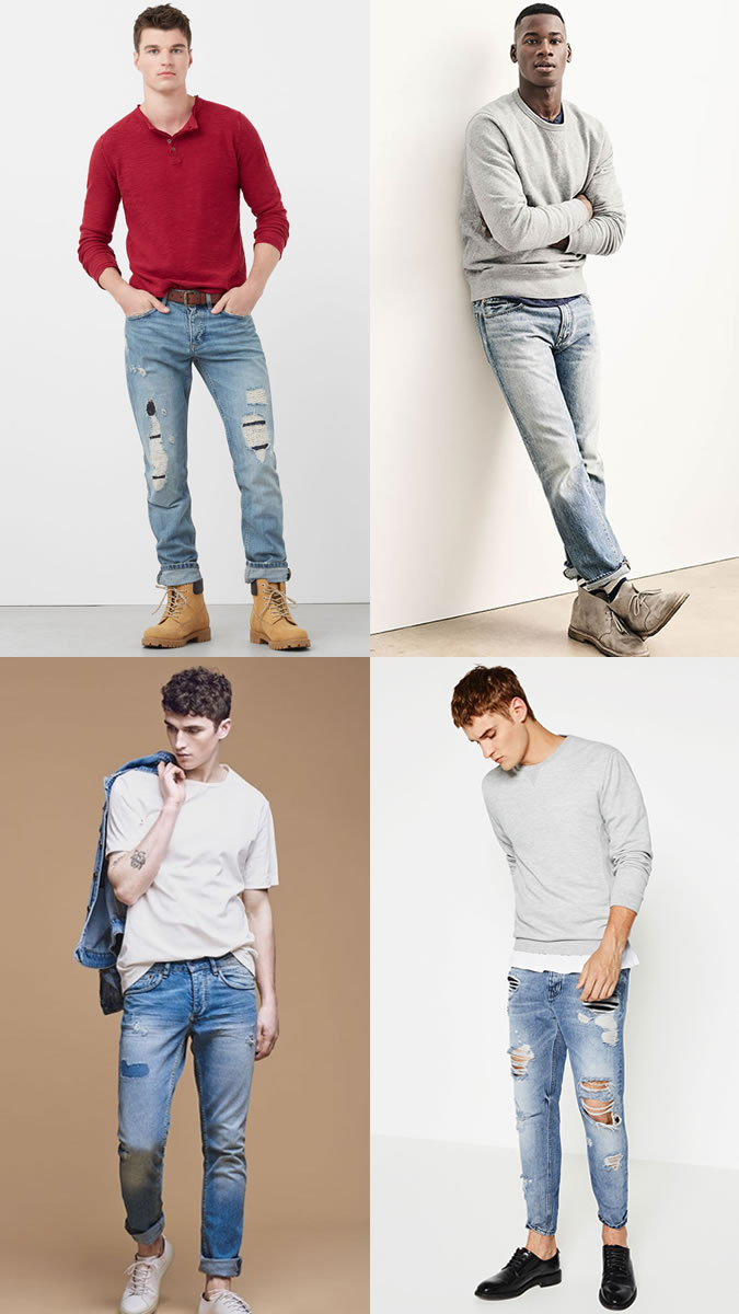 xu hướng quần jeans nam cuối năm 2016: quần sờn rách.