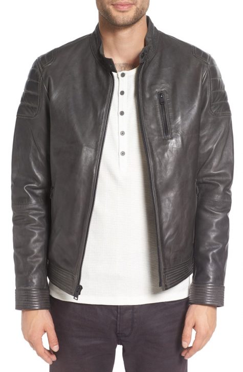Áo da nam Lamarque Leather Moto Jacket in Steel Grey 