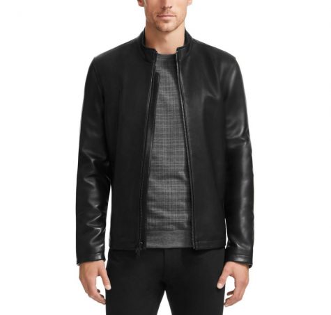 Áo da nam Vince Camuto Classic Zip-Up Black Leather Coat 