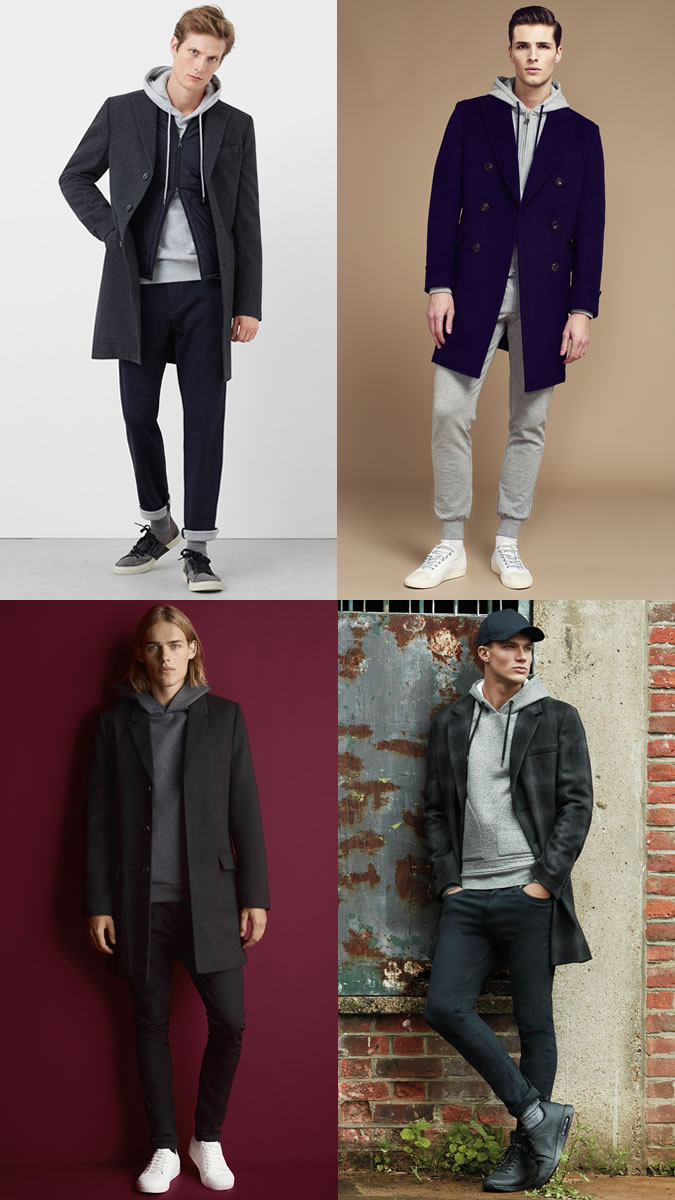 cách phối quần áo lạnh mùa Đông - hoodie + overcoat - elle man