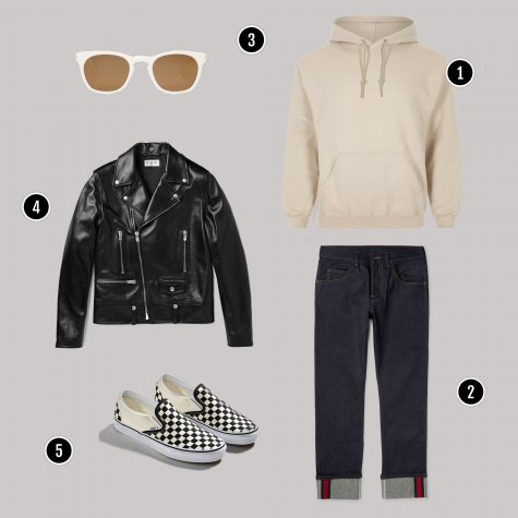 1. Áo: River Island / 2. Quần: Gucci / 3. Kính: YSL / 4. Áo: YSL / 5. Giày: Vans