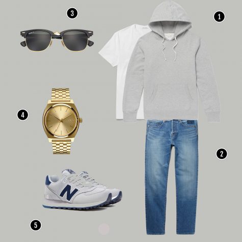 1. Áo: Reign Champ / 2. Quần: YSL / 3. Kính: Rayban / 4. Đồng hồ: Nixon / 5. Giày: New Balance