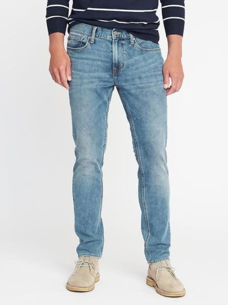 xu hướng thời trang hè 2018 old navy - slim built-in flex 360o jeans - elle man 1