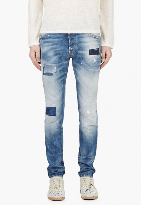 Các xu hướng áo & quần jeans nam hot 2016 - embellished DSquared2 patchwork blue - elleman