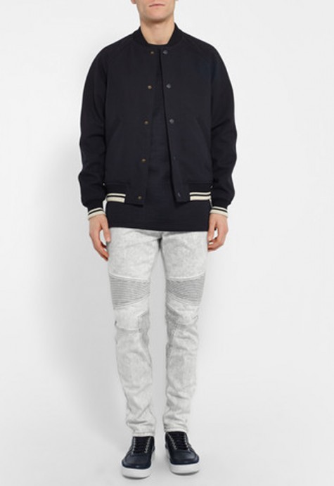 quần jeans nam trắng - NEIL BARRETT slim-fit bleached strecth-denim biker jeans - elleman