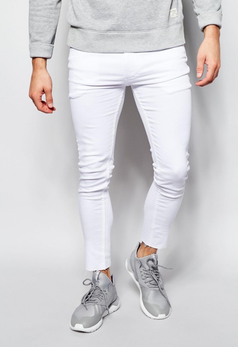 quần jeans nam trắng - Religion Vice Super Skinny Stretch White Jeans with Cut Hem - elleman