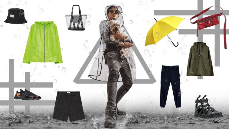 cách phối đồ cho những ngày mưa áo khoác chống thấm nước màu xanh neon addidas nite jogger ô dù vàng feature