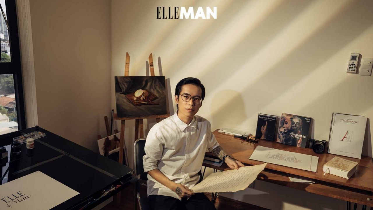 nghe si calligarphy Tri Shiba - elle man feature 1