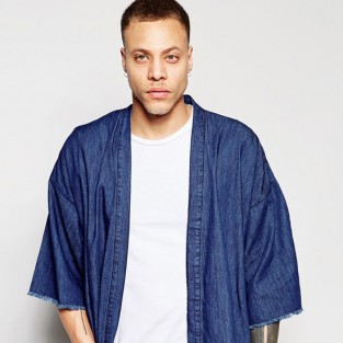 Các xu hướng áo & quần jeans nam hot 2016 - japanese ASOS Denim Kimono with Frayed Hem - elleman