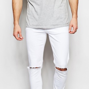 quần jeans nam trắng - ASOS Skinny Jeans In White With Knee Rips - elleman