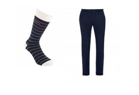 quần tây, tất vớ, giày tây nam elleman 5 - navy white-stripes socks 1