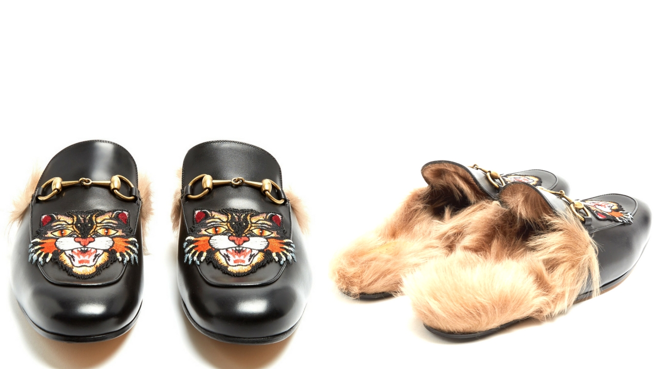 12 thuong hieu giay loafer nam Gucci princetown embroided fur-lined leather loafers £637 - elle man
