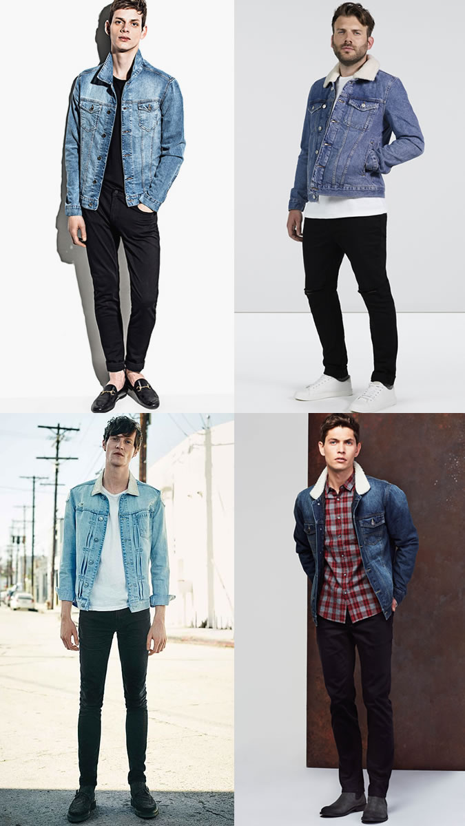 black jeans light blue denim shirt