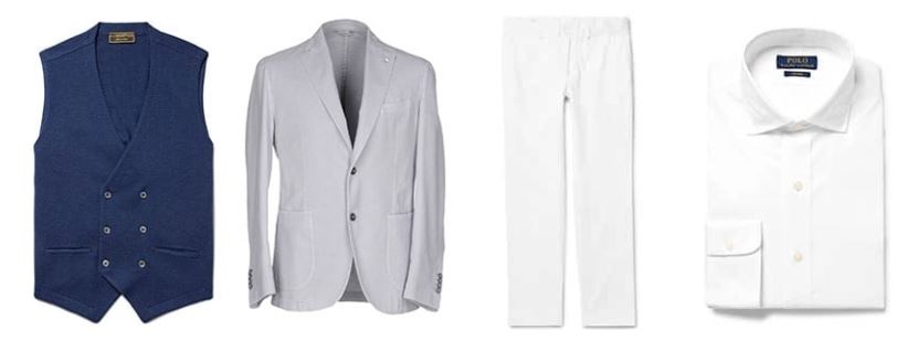 áo blazer nam-kết hợp áo blazer xám và quần trắng