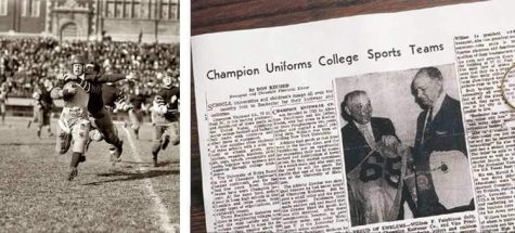 logo thương hiệu champion xuất hiện trên báo và đồ thi đấu thể thao