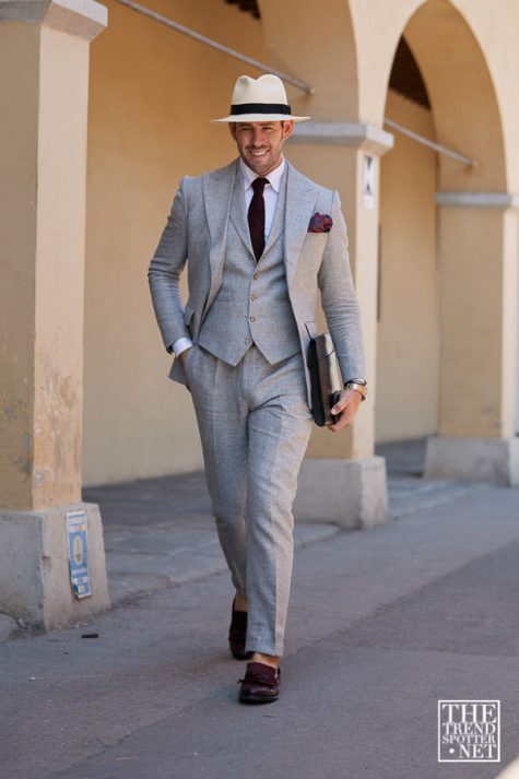 pitti uomo 96 - quý ông mặc suit xám sang trọng