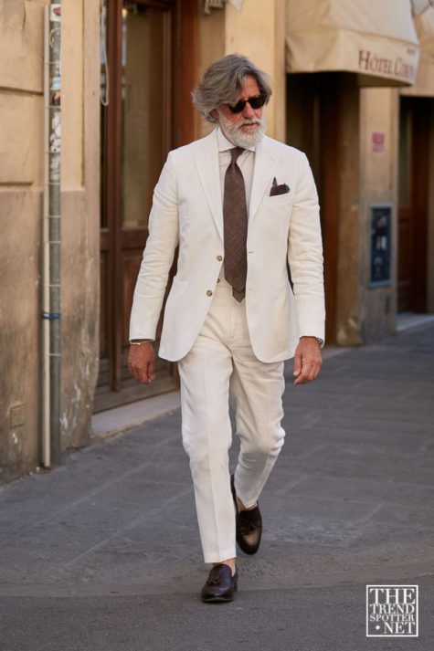 pitti uomo 96 - quý ông mặc suit trắng