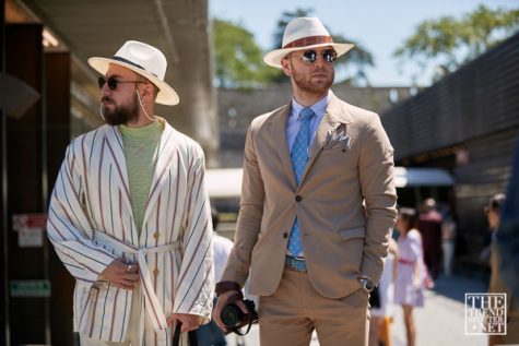 pitti uomo 96 - quý ông mặc suit và mũ panama