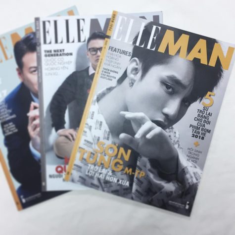 ảnh flat lay các số báo ELLE Man