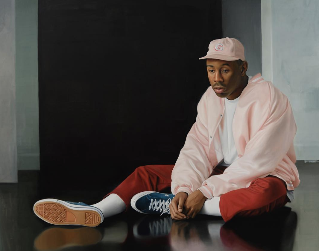 tyler the creator mặc áo bomber hồng tông màu pastel