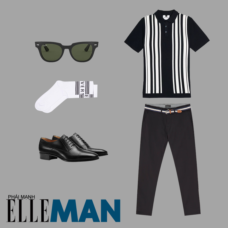 phong cách thời trang mod áo polo quần đen tất trắng