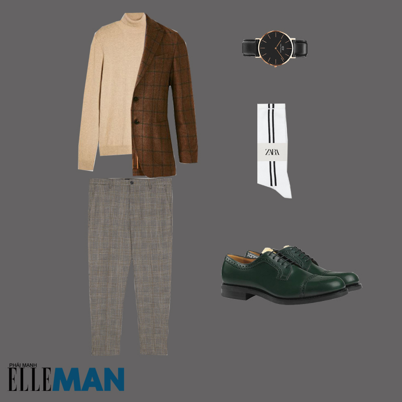 outfit 3 - cách phối trang phục màu nâu đất có áo blazer