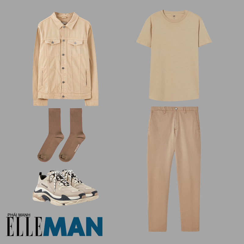 phối-đồ-gam-màu-beige-áo-thun-áo-khoác-jean-quần-chinos