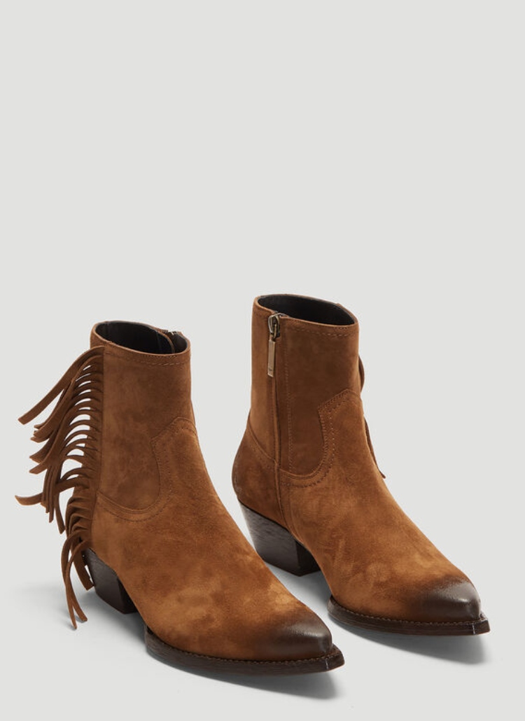 Saint Laurent Lukas Fringed Ankle Boots - elle man