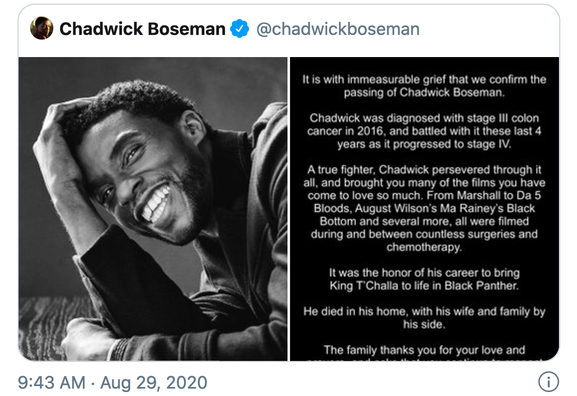 chadwick boseman dòng thông báo