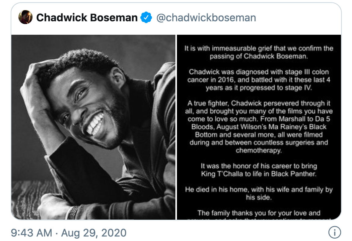 chadwick boseman dòng thông báo 