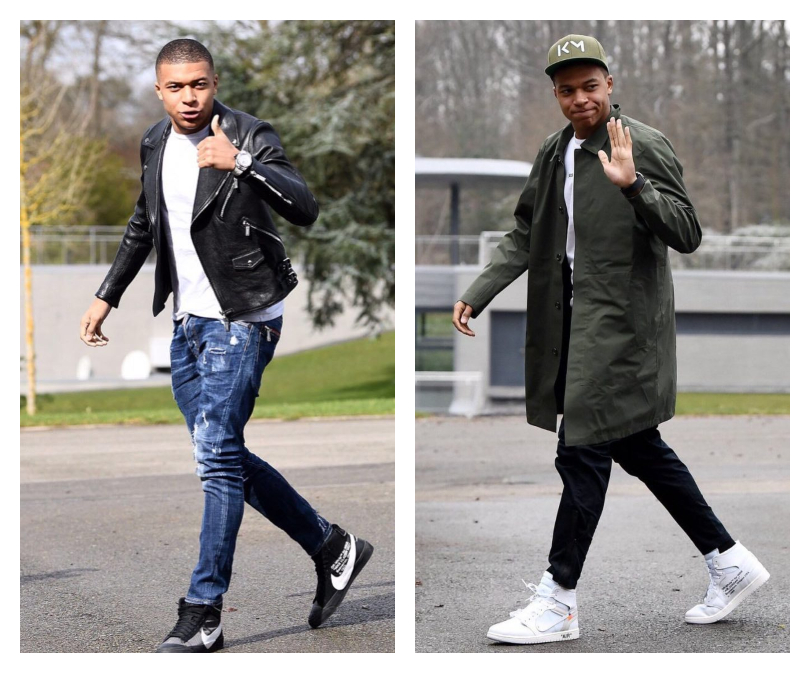 Kylian Mbappe mang sneaker Nike x OFF-WHITE