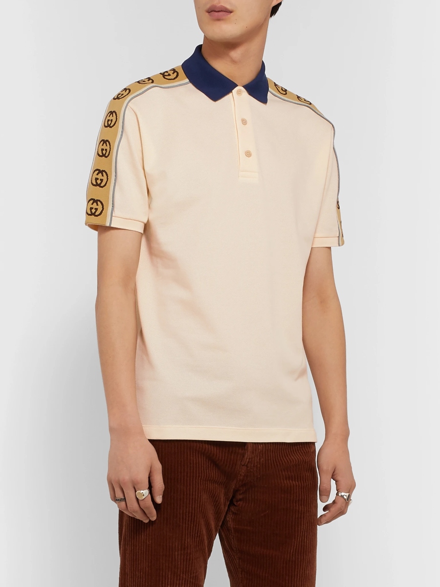 Logo-Jacquard Webbing-Trimmed Stretch-Cotton Piqué Polo Shirt