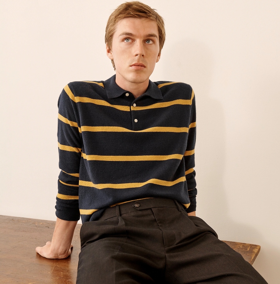 J.Crew Cashmere collared sweater in rugby stripe áo polo