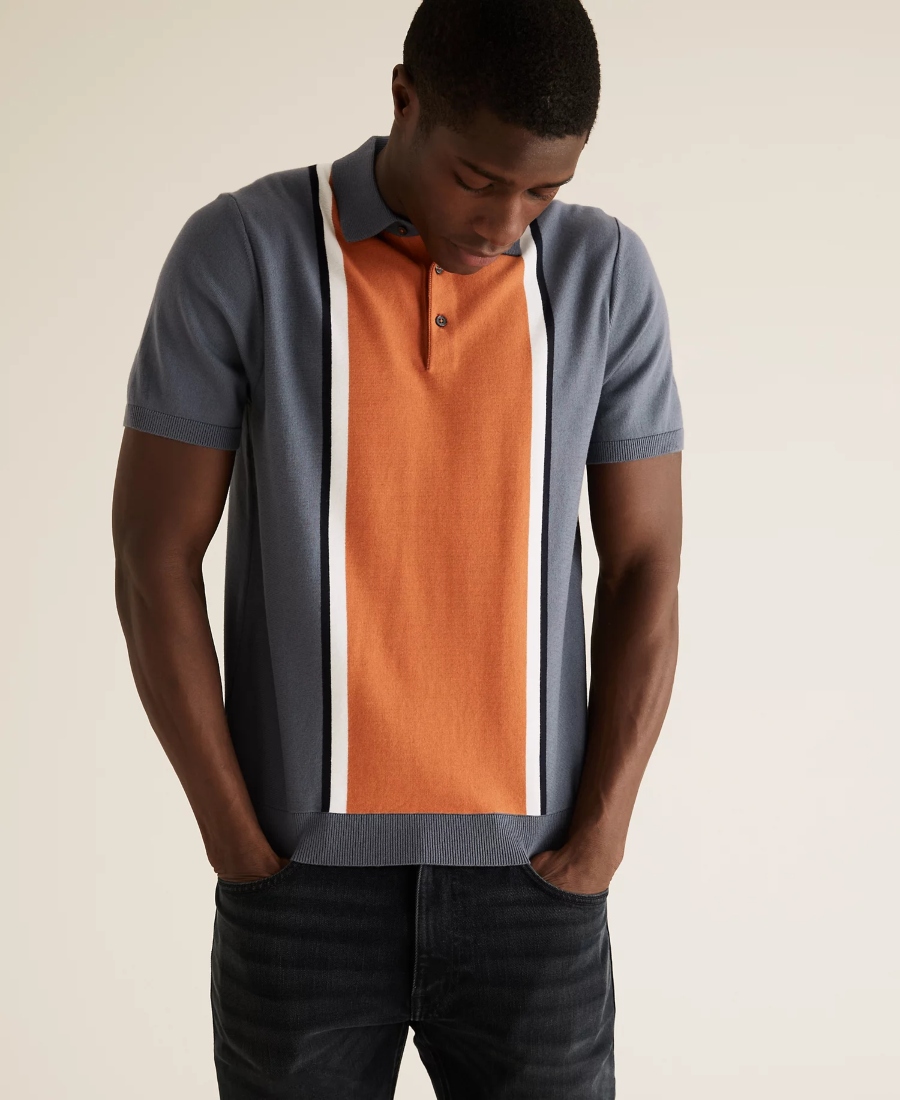 Cotton Striped Knitted Polo Shirt