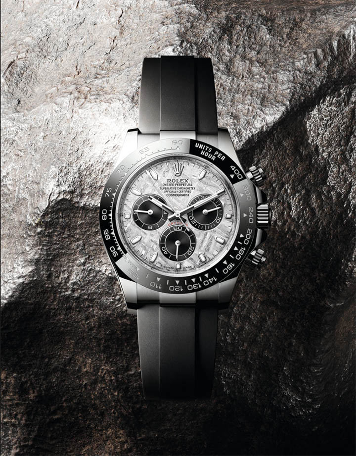 Đồng hồ Cosmograph Daytona phiên bản vàng trắng 18 ct vành đồng hồ đơn khối Cerachrom bằng gốm đen